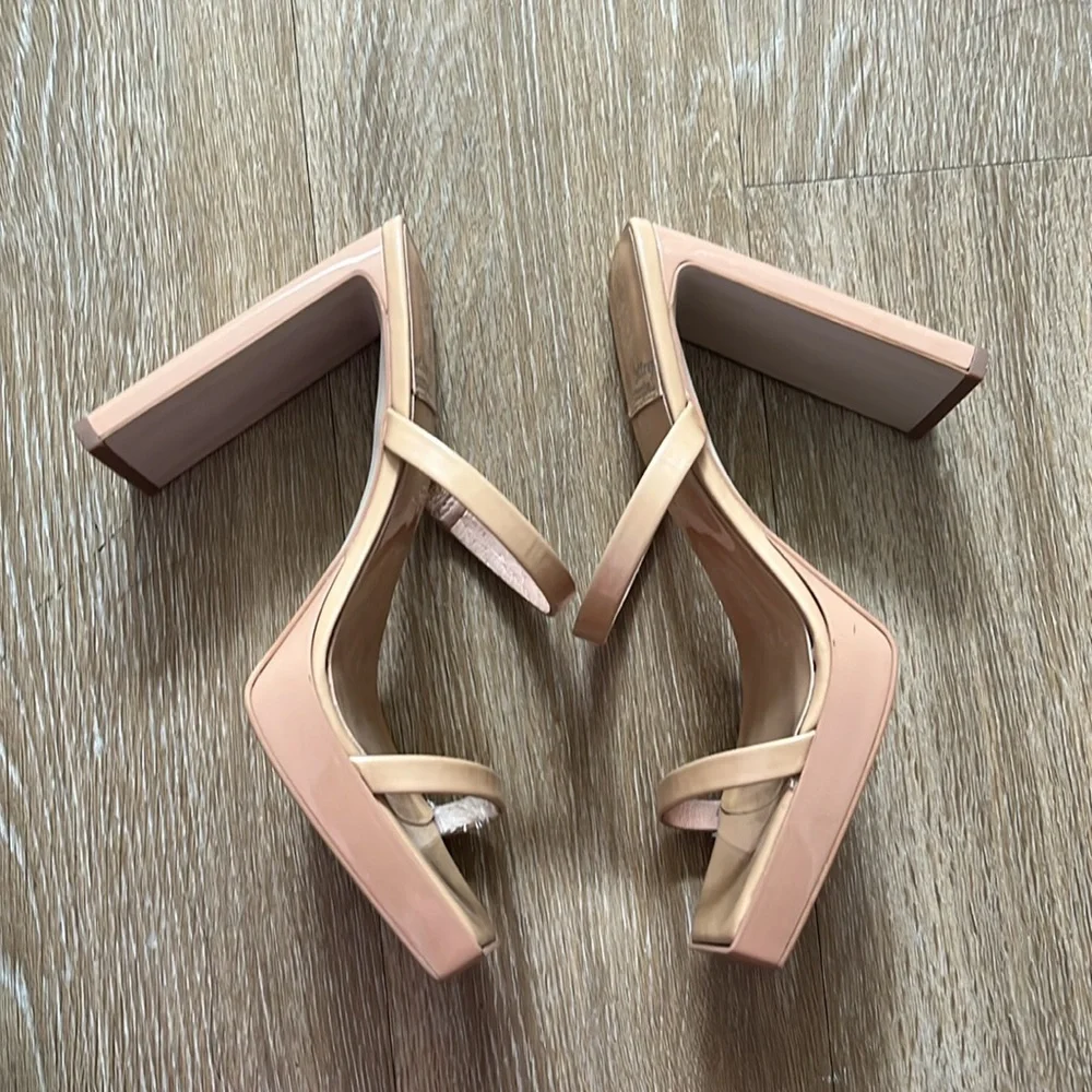 Jeffery Campbell Hustler Platform Sandal Nude Patent Leather Strappy Block Heels